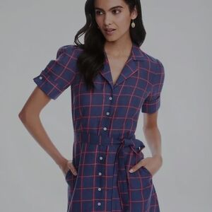 BROOKS BROTHERS Linen Windowpane Shirtdress
